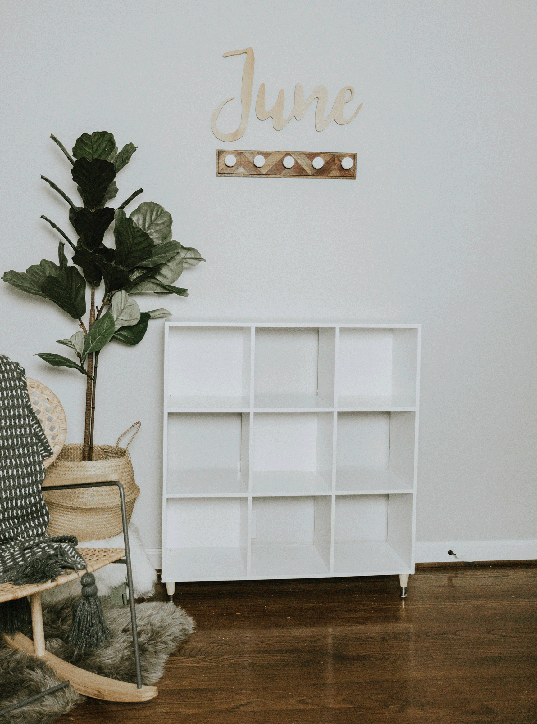 How to style a modern nursery shelf gif image